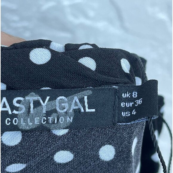 Nasty Gal Collection Womens Ruffle One Shoulder Polka Dot Dress Black Sz 4 - Picture 7 of 9